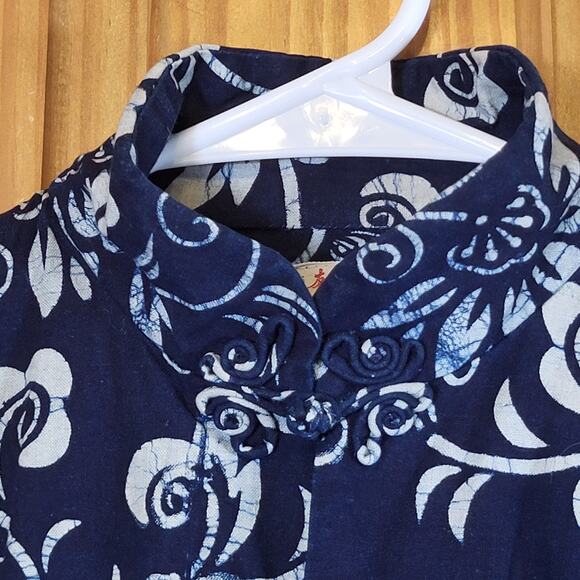 Vintage Chinese robe block Printed blue size MED Frendship S'hai - Picture 11 of 11
